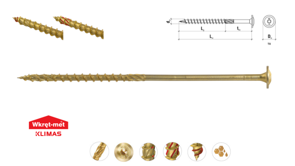 Holzschrauben Ø 8 x 240 mm - 50 szt. Tellerkopfschrauben TX40 WKCP-08240